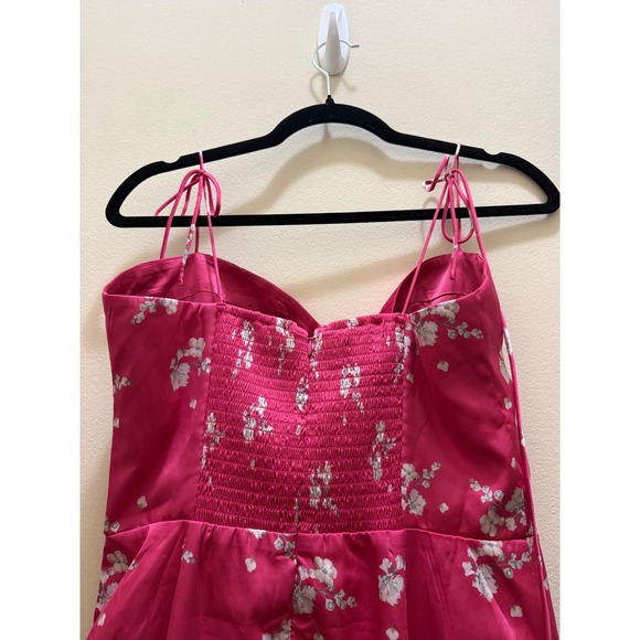 Bardot Amika Pink Floral Satin Bustier Midi Dress Wedding Guest Revolve NWT - 8 - Picture 8 of 15